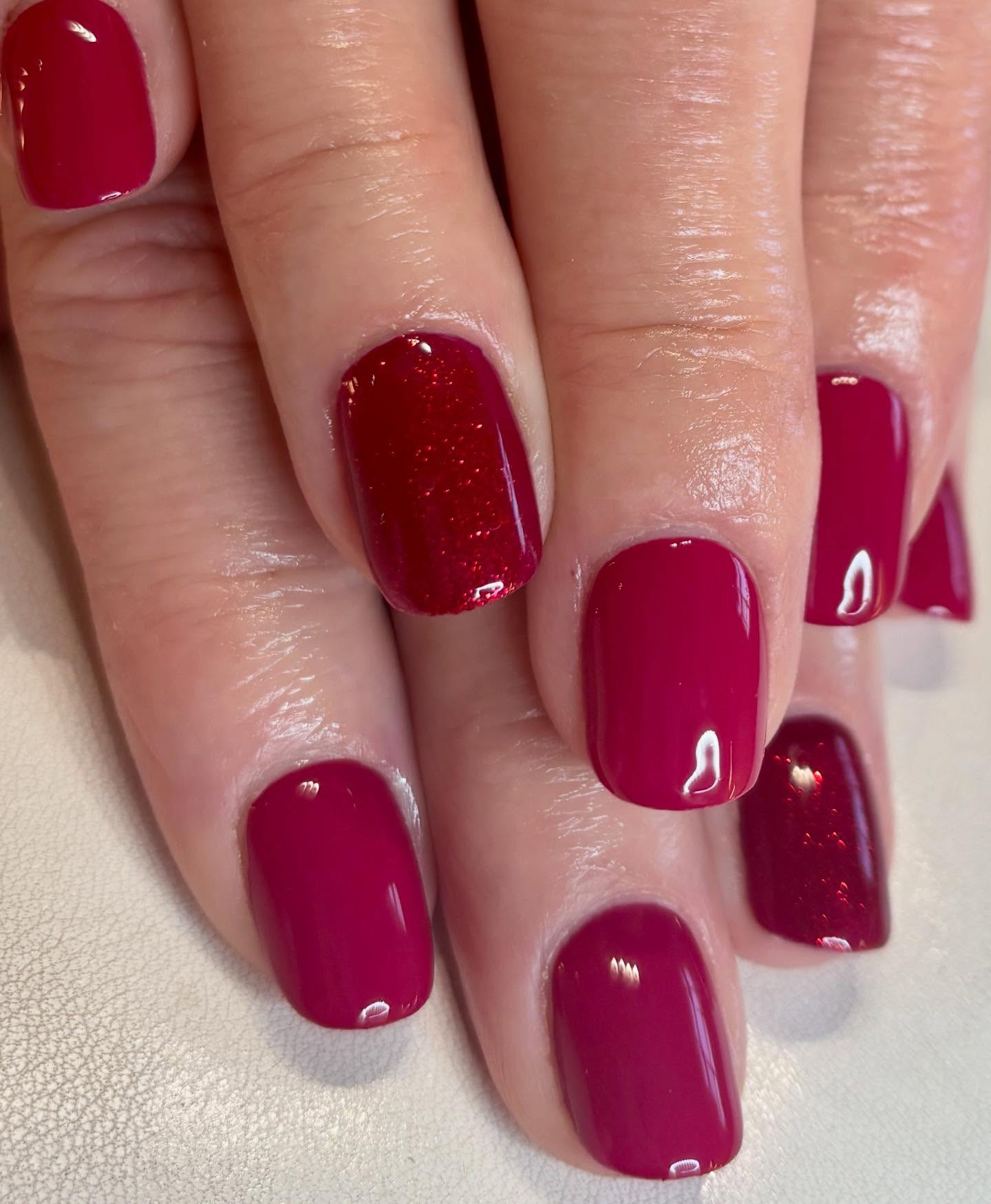 Get ready to turn heads with these stunning red gel x extension set! ❤️ A perfect blend of classic elegance and a touch of sparkle ✨ these nails are ideal for the upcoming festive season 🎄 #nailsbyab